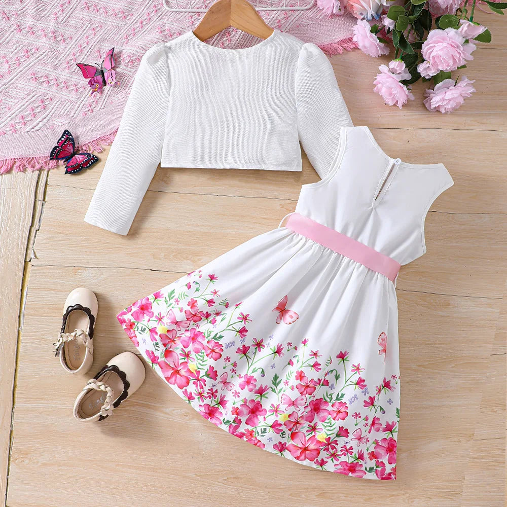 Kids Girls Floral Print Long Sleeve Coat Tank Dress childrensterritory