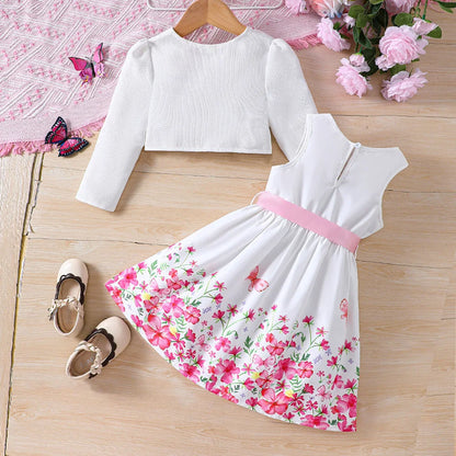 Kids Girls Floral Print Long Sleeve Coat Tank Dress childrensterritory