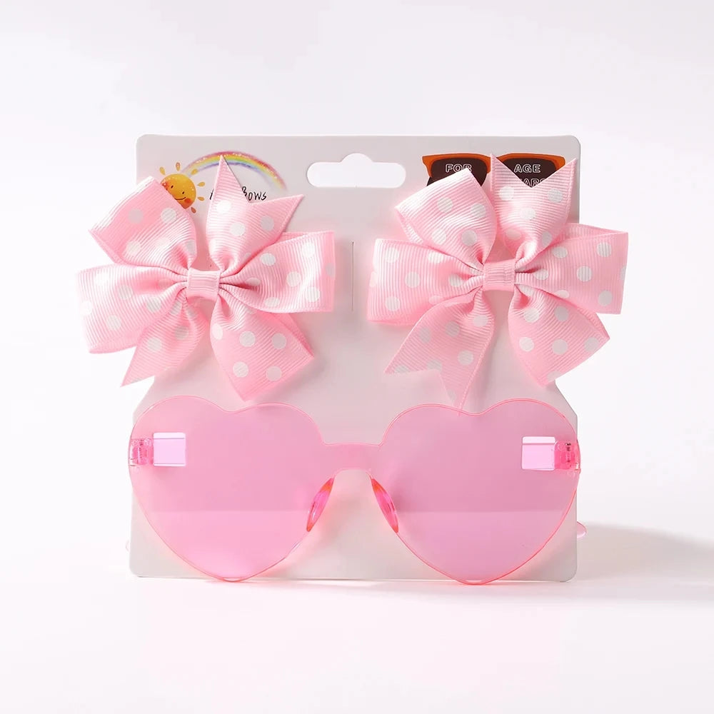 Girls Hair Bows And Colorful Heart Sun Glasses