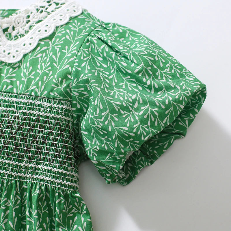 Collar Design Flower Print Summer Dresses for Girls childrensterritory