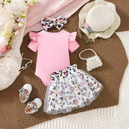 Baby Girl Babe Print Romper and Leopard Print Tulle Skirt Dress