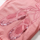 Girls Cartoon Sequin Ballet Shoes Design Cotton Top childrensterritory