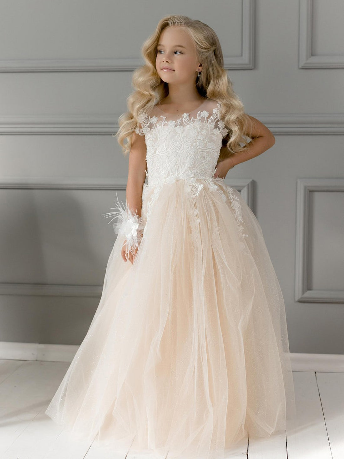 Kids Girls Backless Tutu Wedding Party Dresses with Long Train childrensterritory