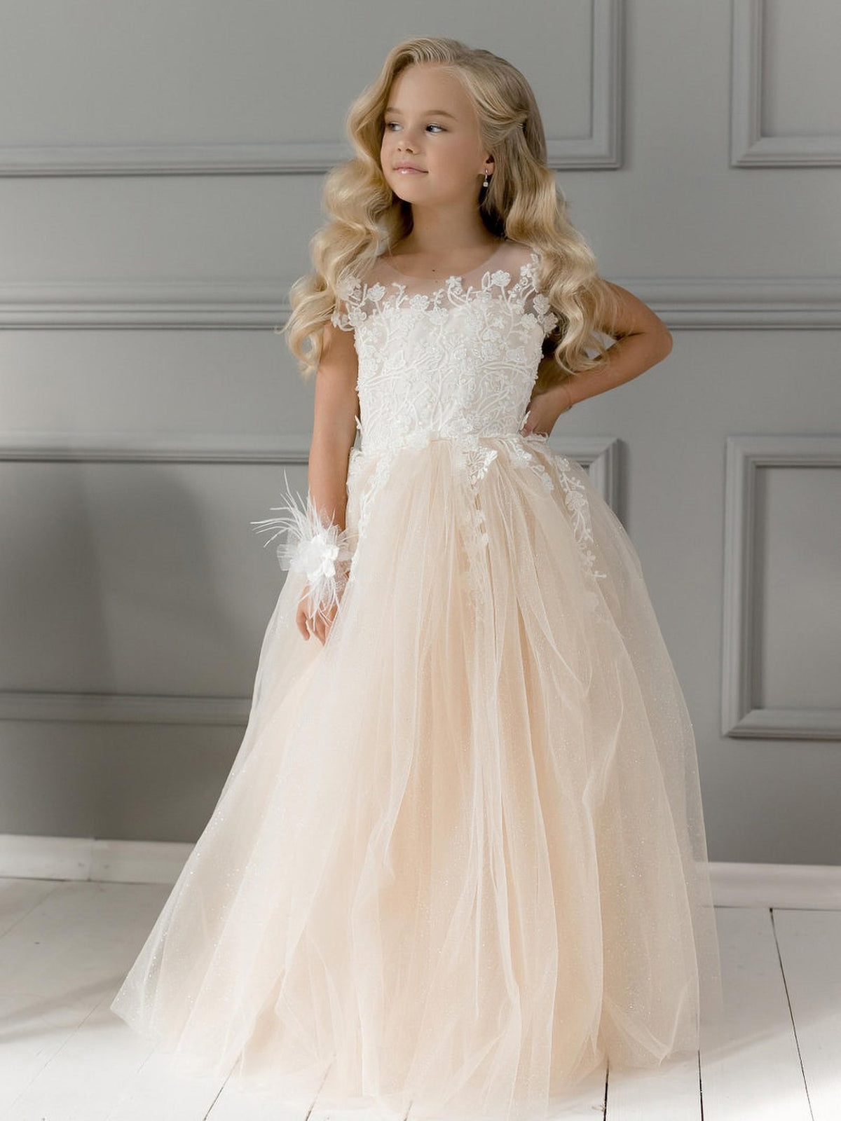 Kids Girls Backless Tutu Wedding Party Dresses with Long Train childrensterritory