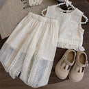 Girls' Casual Hollow Lace Design 2-Piece Summer Outfits childrensterritory