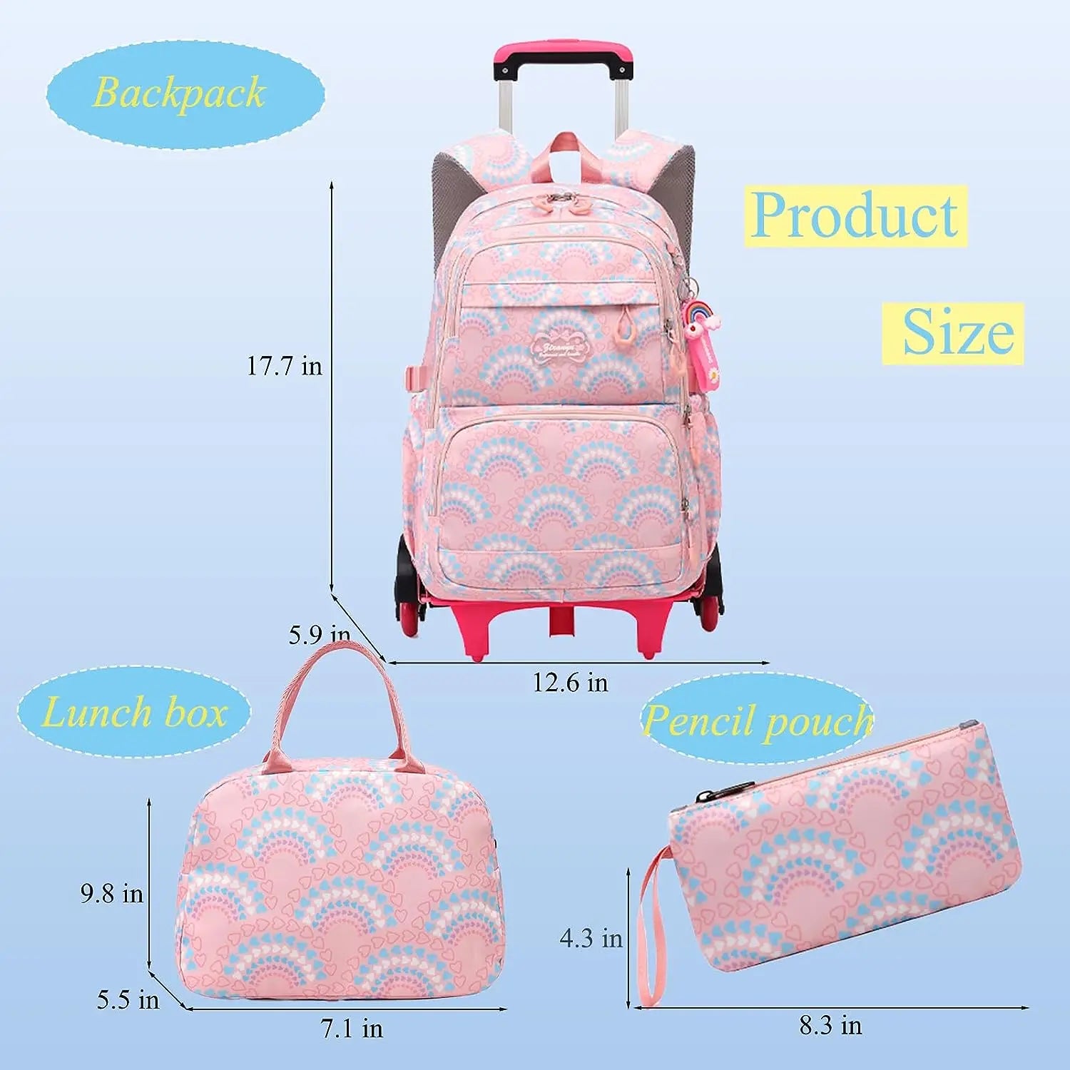 Waterproof Printed School Bags Set with or without Wheels for Kids