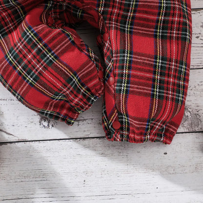 Baby Girls Long Sleeves Plaid Jumpsuit for New Year
