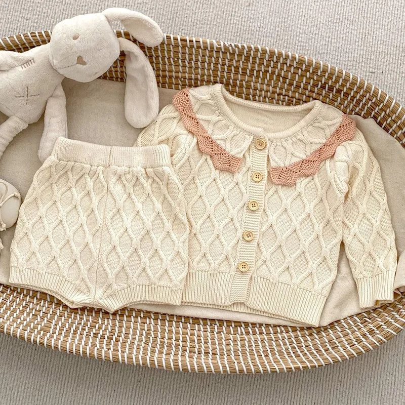 Baby Girl Hollow Out Knitwear Outfit Set