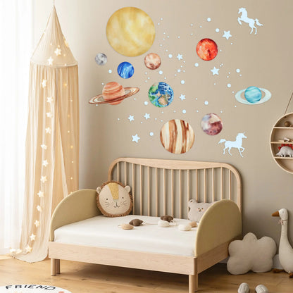 3D Luminous Planets Wall Decals for Ceiling/Wall childrensterritory