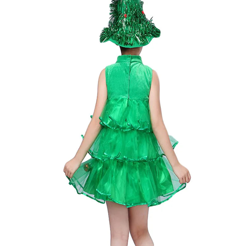 Kids Girls Xmas Cosplay Green Party Dress