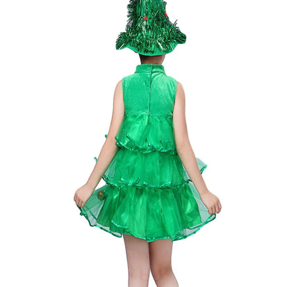 Kids Girls Xmas Cosplay Green Party Dress
