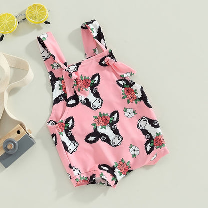 Baby Girl Cow Printed Crew Neck Summer Bodysuit childrensterritory