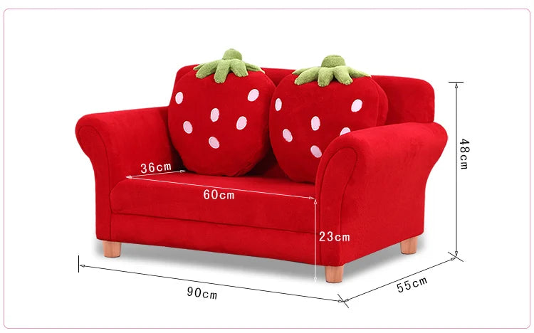 Kids Sofa Strawberry Designed Armrest Lounge Couch w/2 Pillow