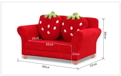 Kids Sofa Strawberry Designed Armrest Lounge Couch w/2 Pillow