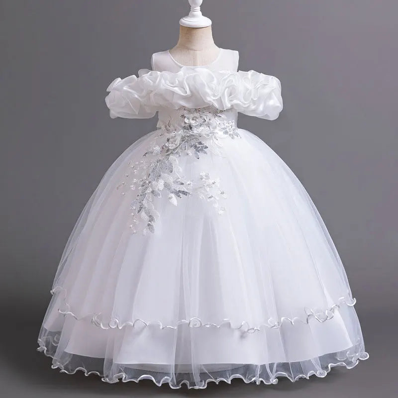 Flower Lace Design Short Sleeve Dress For Girls childrensterritory