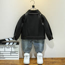 Solid Color Casual Style Leather Jacket for Little Boys childrensterritory