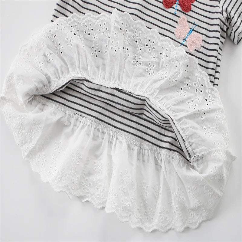 Butterflies Embroidery Design Summer Cotton T- Shirts For Girls childrensterritory