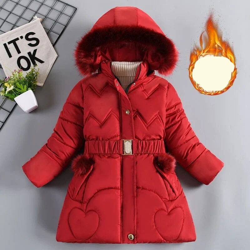 Kids Girls Mid-Length Hooded Windbreaker Coats childrensterritory