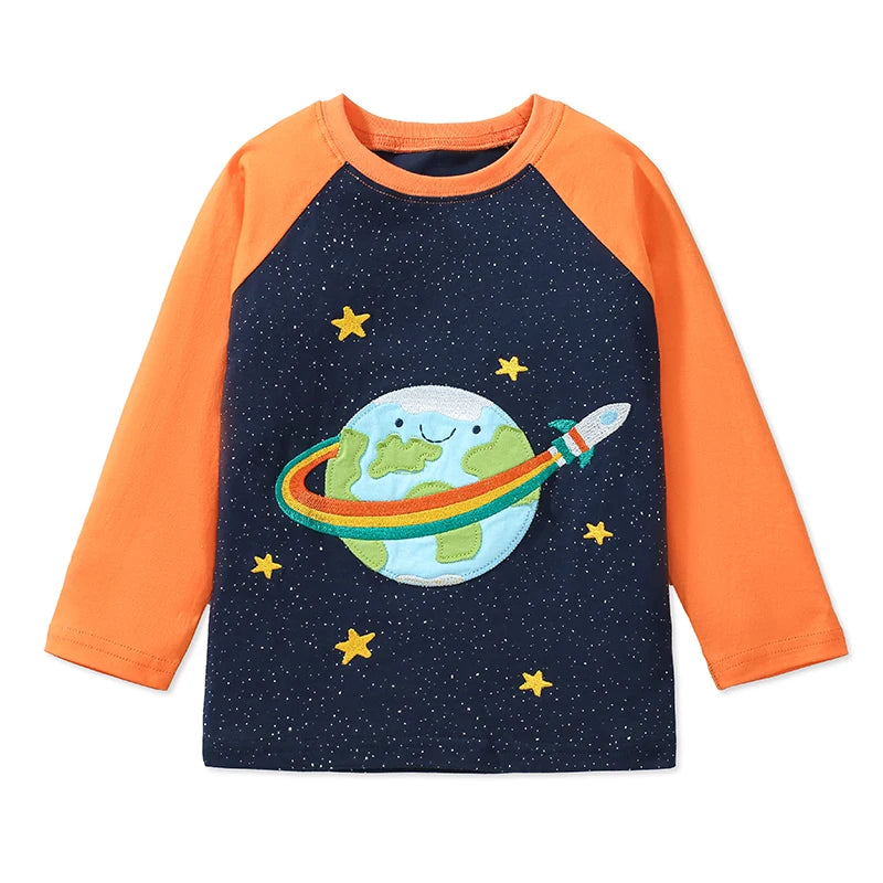 Kids Boys Cartoon Fox Embroidered Cotton T-shirts childrensterritory