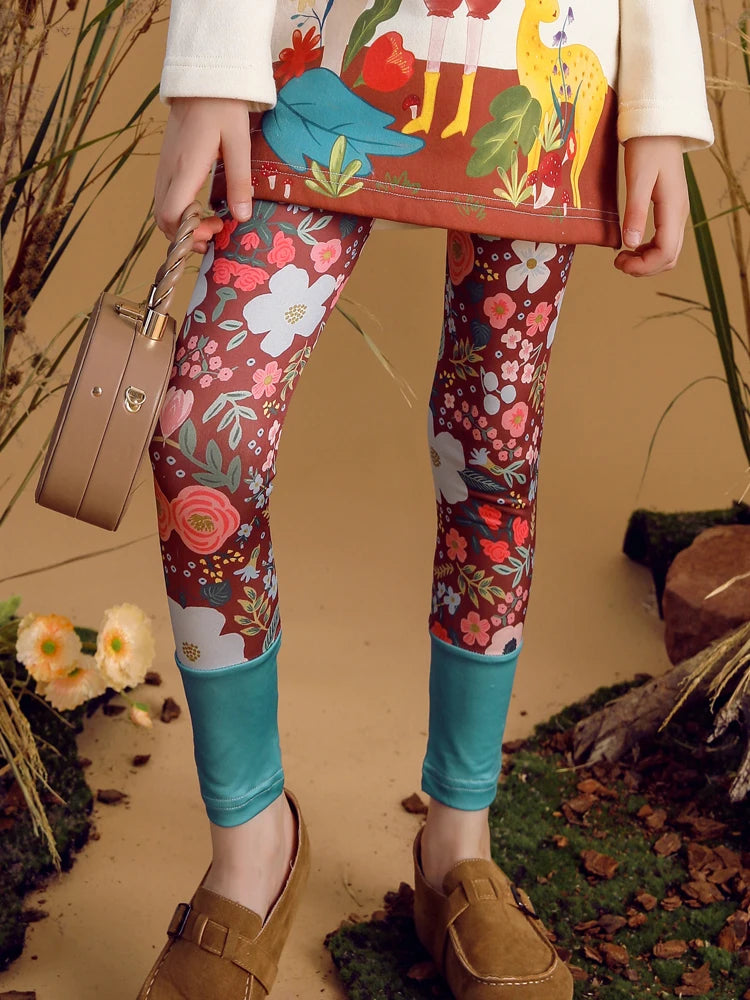 Trendy Stretch Pants with Floral Print for Girls childrensterritory