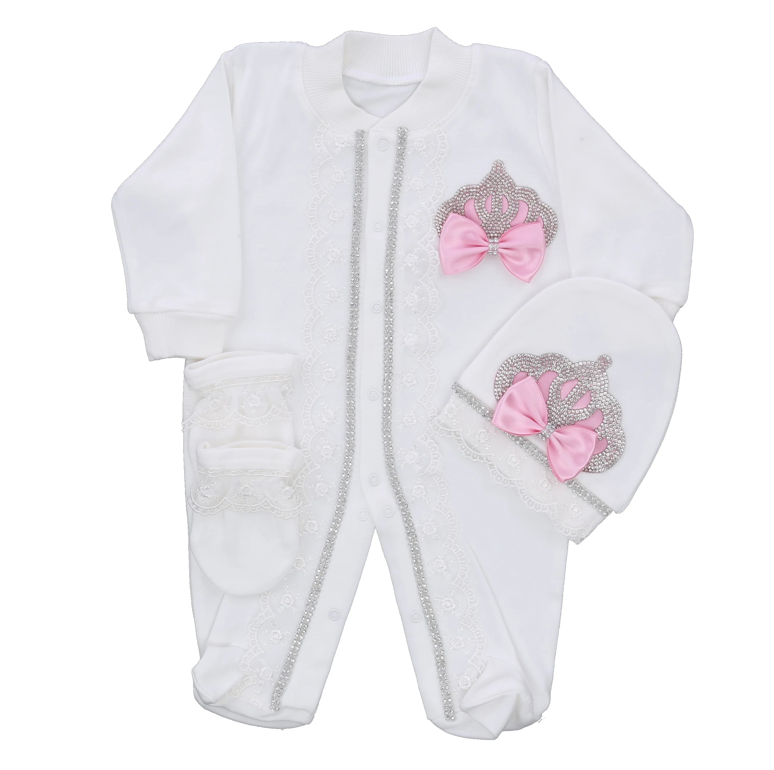 3pcs Pearly Crown Personalised Name Onesie for Newborn Babies childrensterritory