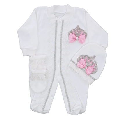 3pcs Pearly Crown Personalised Name Onesie for Newborn Babies childrensterritory