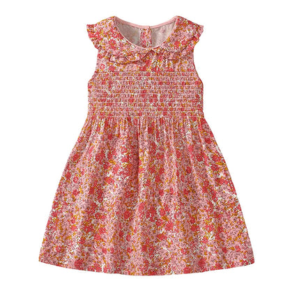 Collar Design Flower Print Summer Dresses for Girls childrensterritory