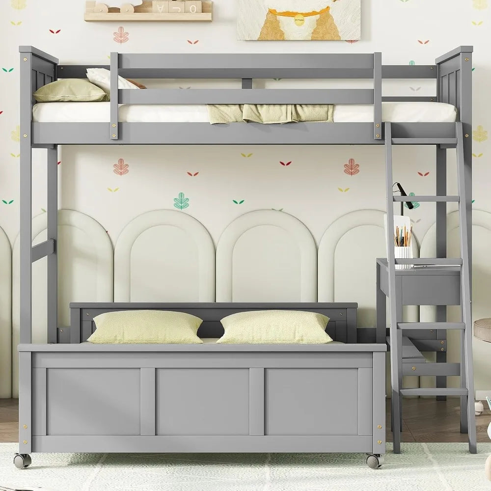 Parent-Child Bunk Bed with Desk and 2 Drawers