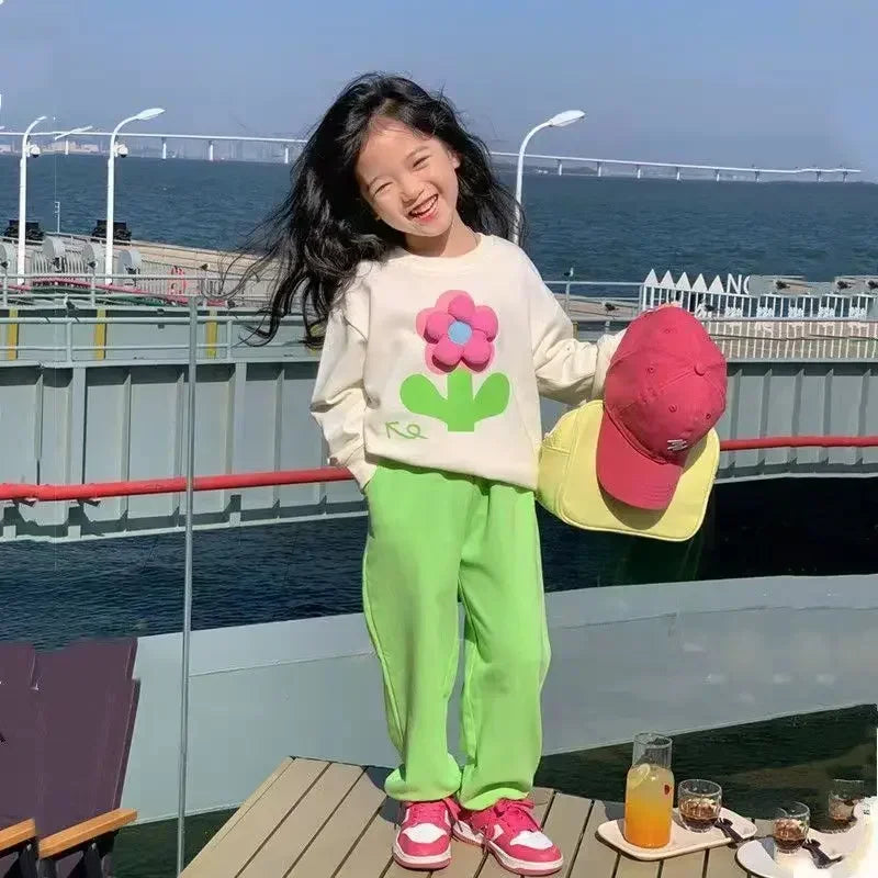 Kids Girl Floral Sweatshirt Top and Pants Set for Autumn childrensterritory