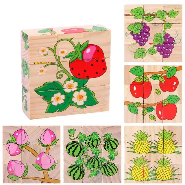 Kids Six Side Cube Jigsaw Wooden Blocks Toys