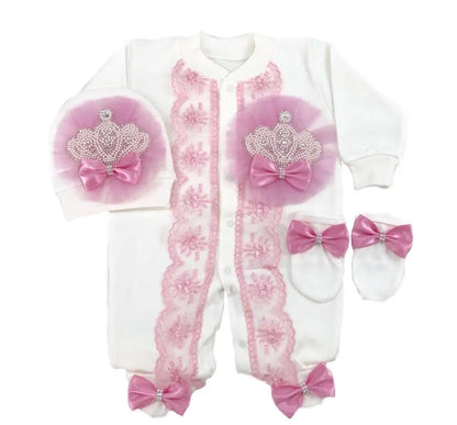 3pcs Pearly Crown Personalised Name Onesie for Newborn Babies childrensterritory