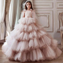 Kids Girls Tiered Tulle Bow Shoulder Design Dresses For Birthday/Prom childrensterritory