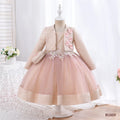 Kids Girls 3pcs/set Jacquard Pattern 3D Appliques Birthday Dresses