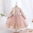 Kids Girls 3pcs/set Jacquard Pattern 3D Appliques Birthday Dresses