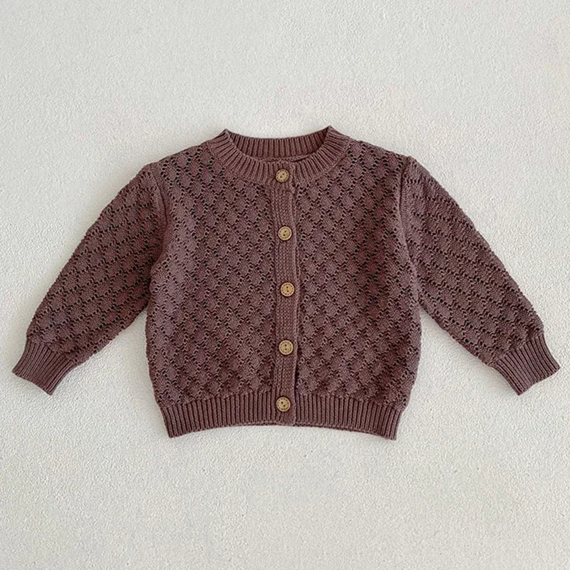 Solid Color Long Sleeve Infant Girls Knitted Cardigans childrensterritory