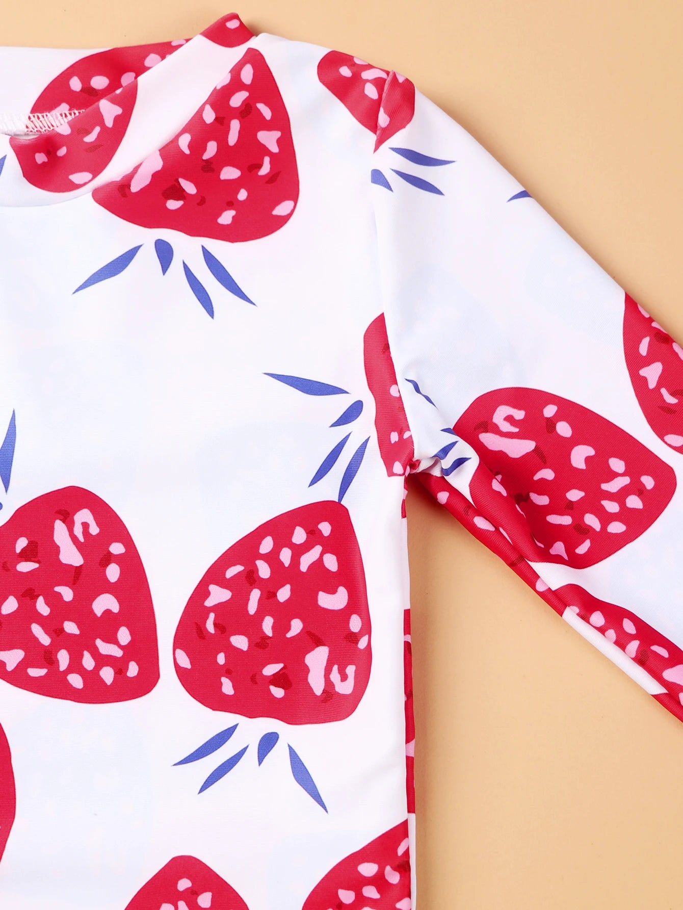 Strawberry Print Long Sleeve Beachwear for Little Girls childrensterritory
