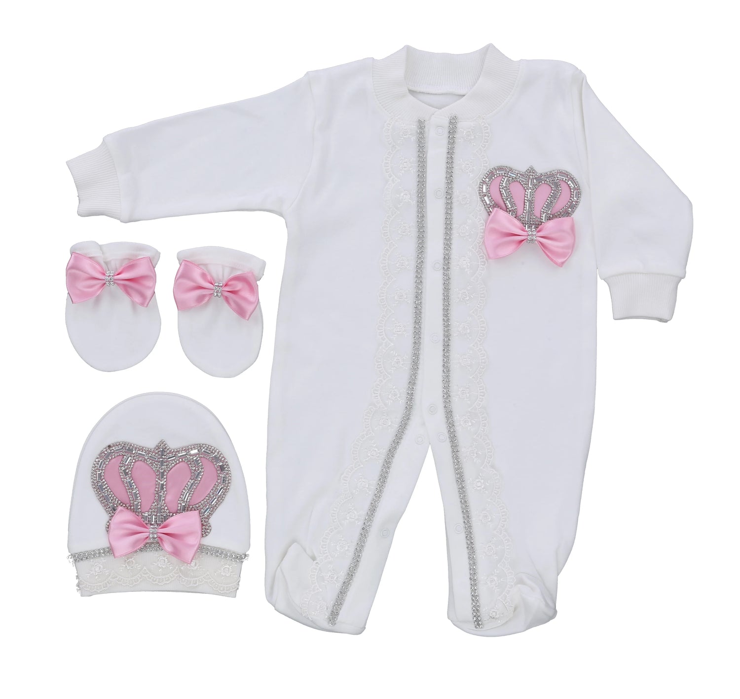 3pcs Pearly Crown Personalised Name Onesie for Newborn Babies childrensterritory