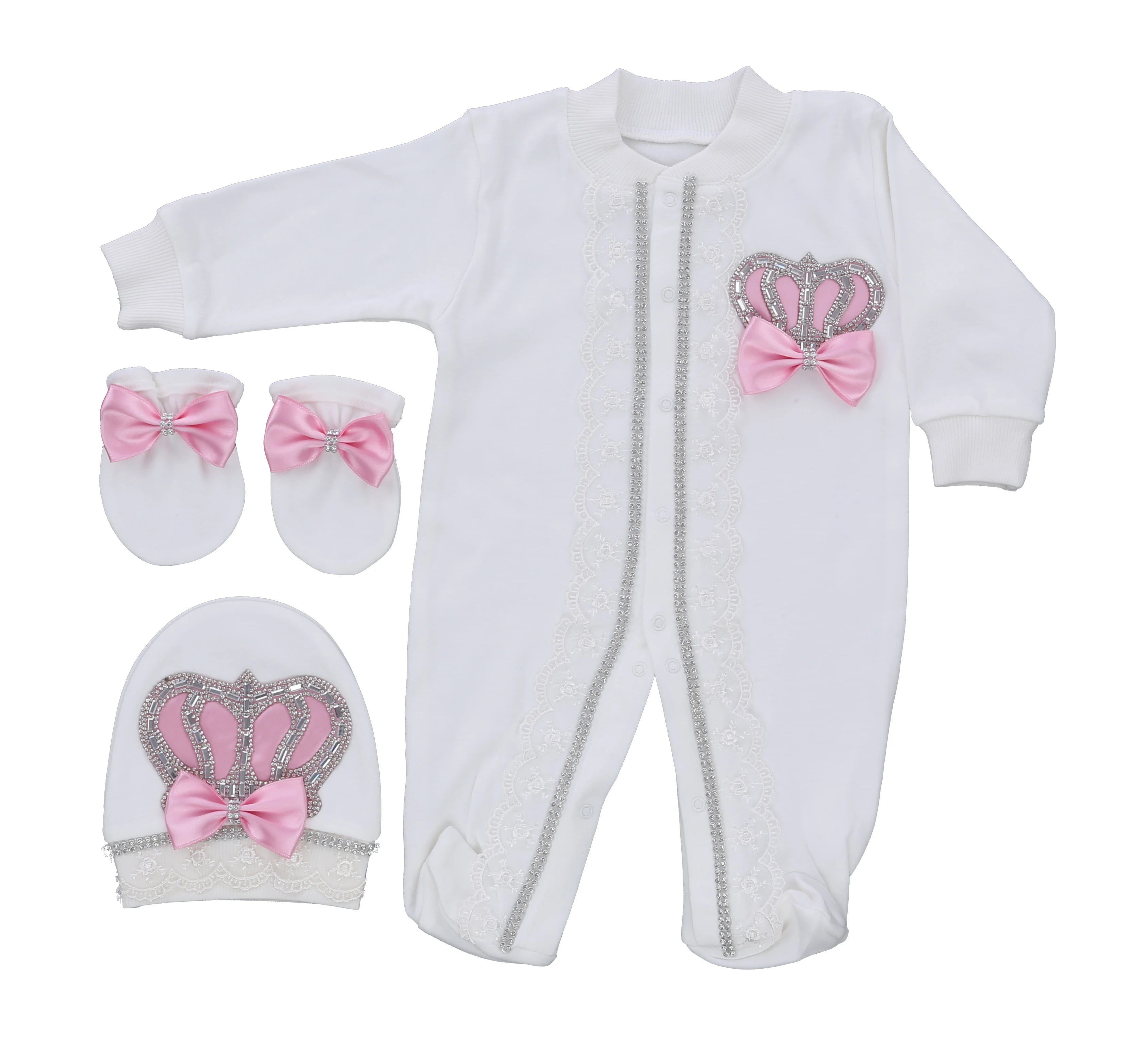 3pcs Pearly Crown Personalised Name Onesie for Newborn Babies childrensterritory