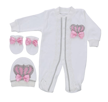 3pcs Pearly Crown Personalised Name Onesie for Newborn Babies childrensterritory