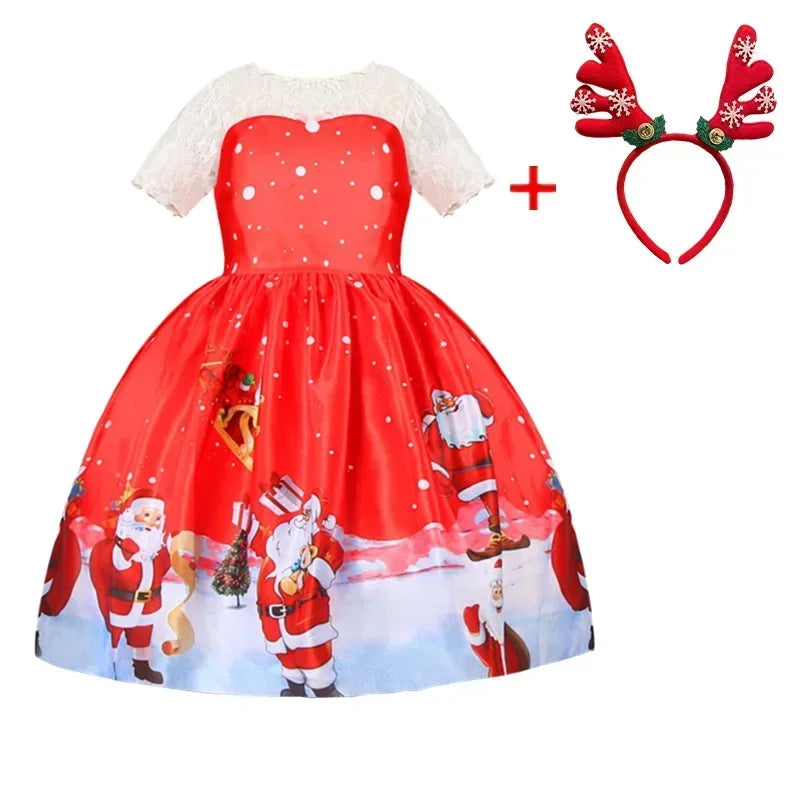 Girls Printed Santa Claus Christmas Party Dress