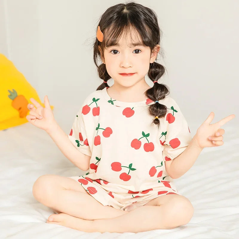 Kids Cartoon Print Short Sleeves Summer Pajamas Sets childrensterritory