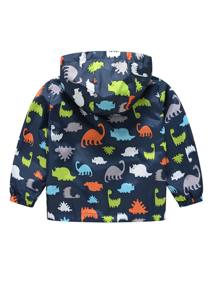 Dinosaurs Graphic Print Kids Boys Windproof Hooded Jackets