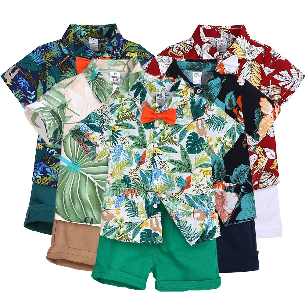 Toddler Boy Floral Bowtie Shirt + Shorts Gentleman Clothing Set