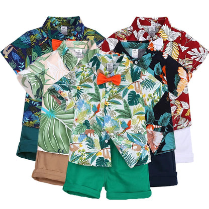 Toddler Boy Floral Bowtie Shirt + Shorts Gentleman Clothing Set