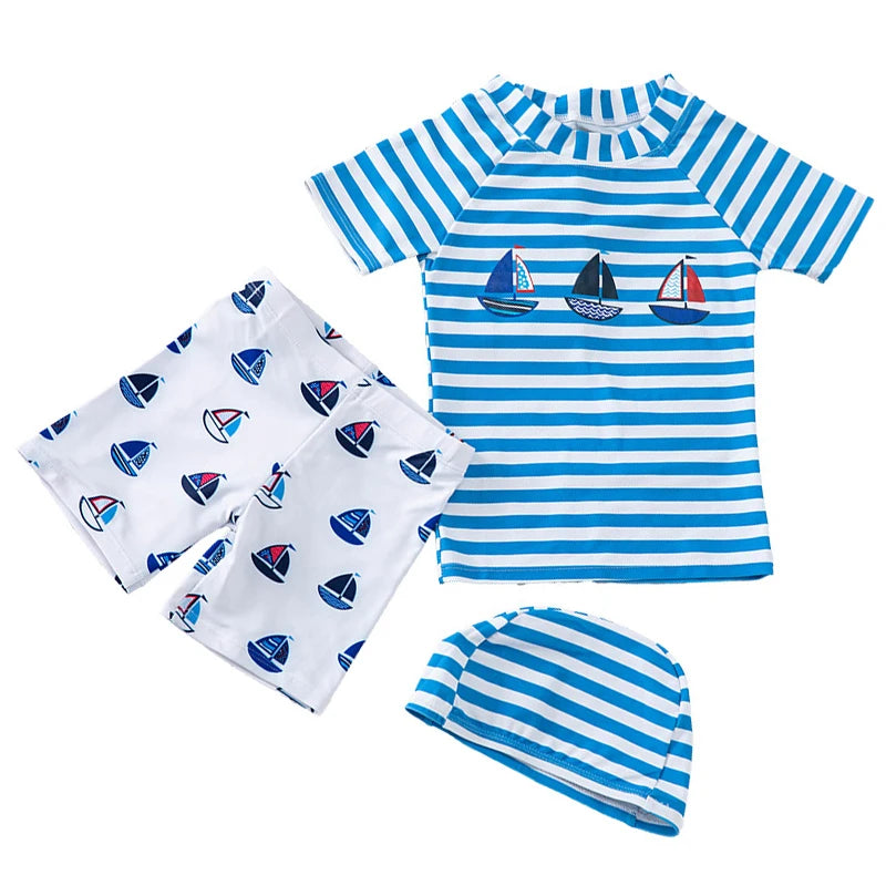 3pc Baby/Kids Boys Sun Protection Swimwear With Hat