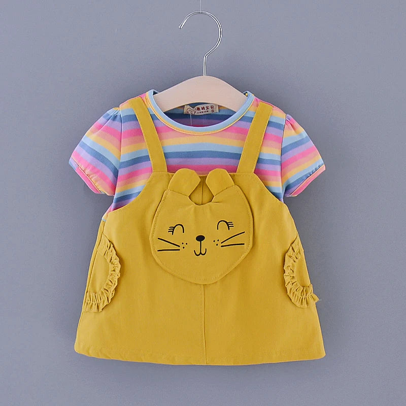 Baby Girl Rainbow Color Striped Lovley Princess Dress childrensterritory