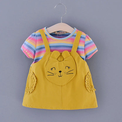 Baby Girl Rainbow Color Striped Lovley Princess Dress childrensterritory