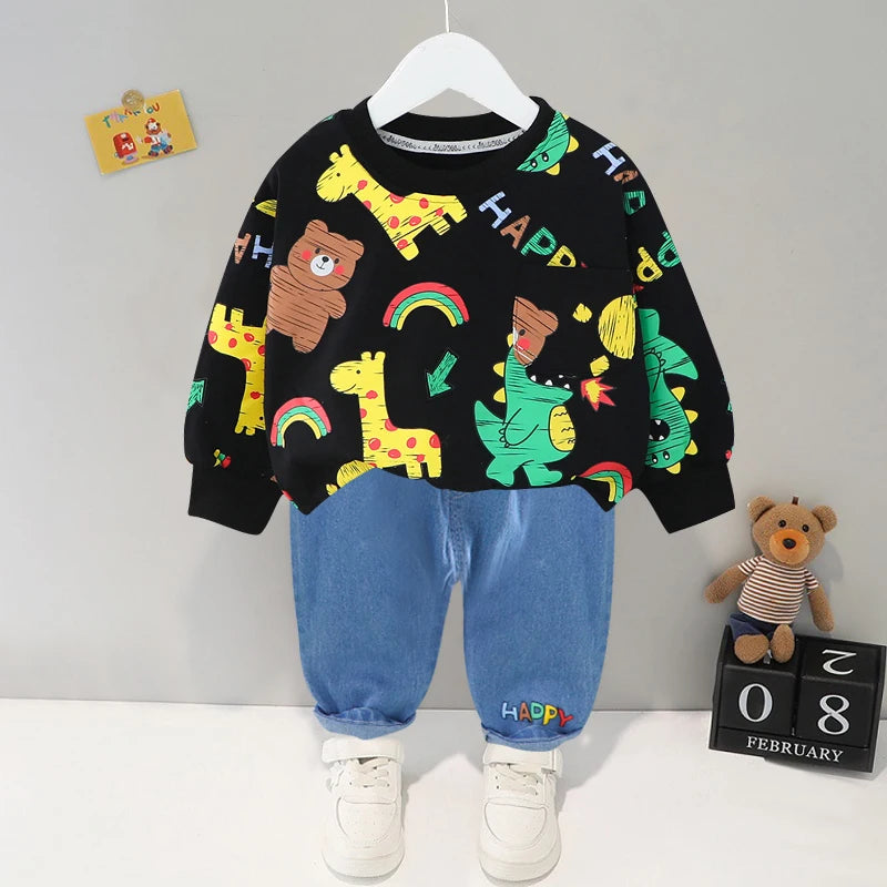Cartoon Design Baby Boy Color Blocking 2PC Casual Clothes Set