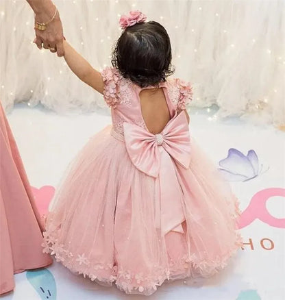 Tulle 3D Flower Design Birthday Party Gowns For Little Girls childrensterritory