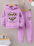 Little Girls' Fall/Winter Warm Printed Hoodie and Sweatpants Set childrensterritory